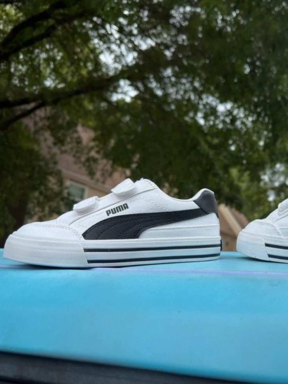 Puma Kids Classic Vulc Court Sneakers White Black Size 12C Hook & Loop